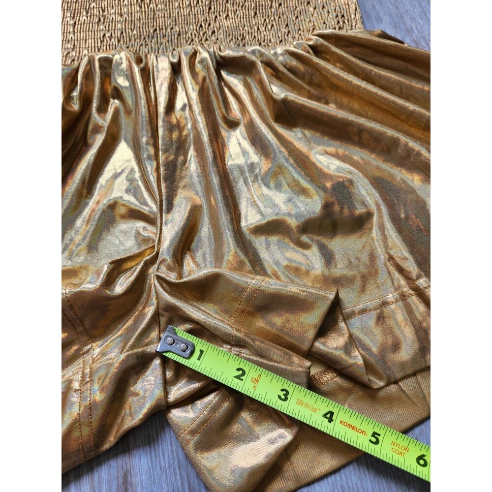 NWT Blue B Gold Metallic Shorts High Rise Smocked Waist Flowy Womens M - Picture 7 of 9